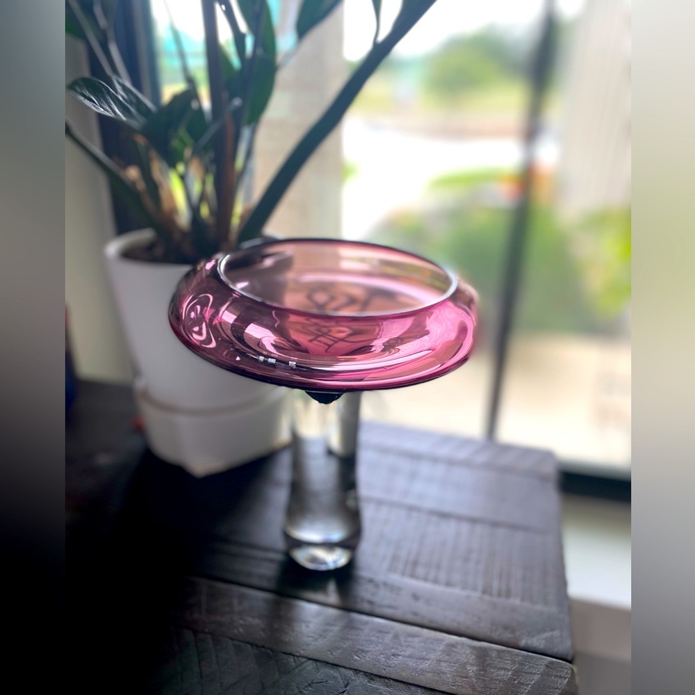 Boatman Art Glass Vintage Hand Blown Plum Candy Dish Signed